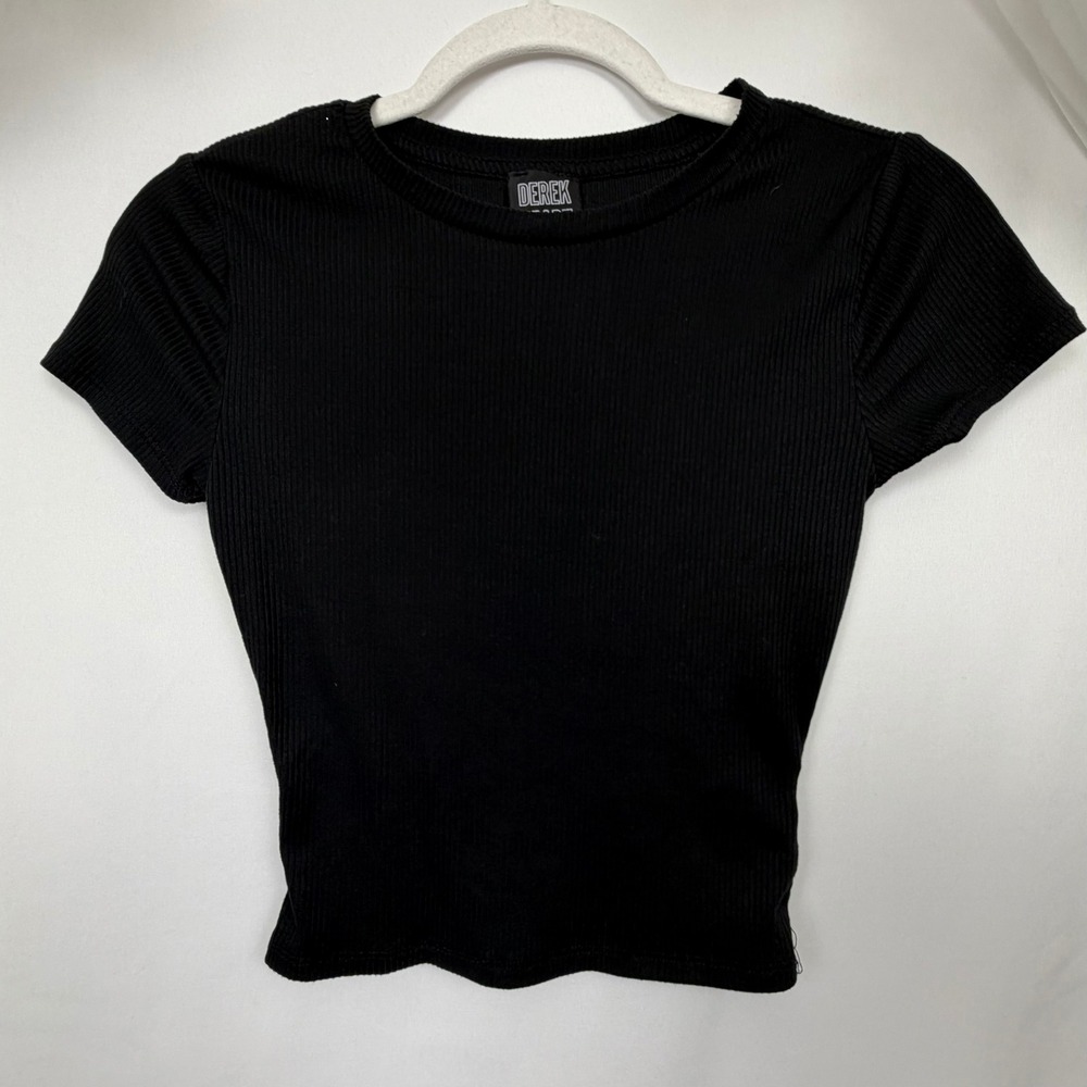 Derek Heart Black Ribbed Knit Short Sleeve Crew Neck Top Medium